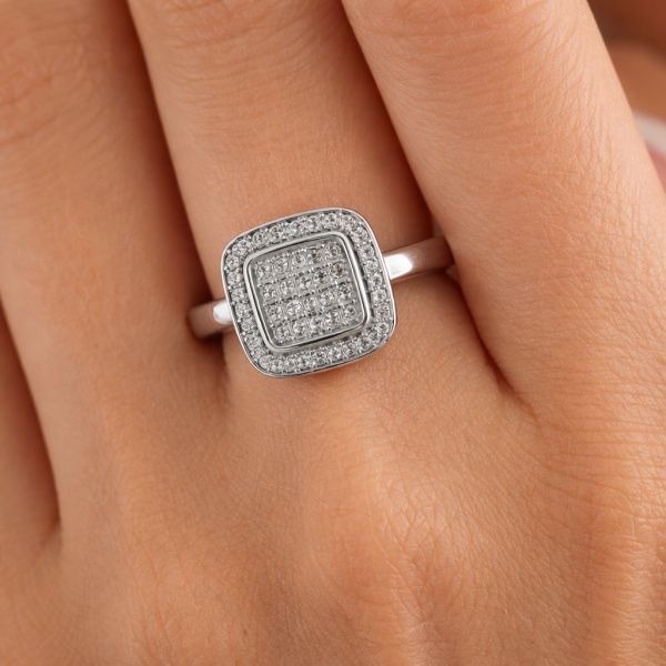 925 Sterling Silber Ring mit Zirkonia – Eleganter Damen Silberring Pavé Quadrat Rhodiniert